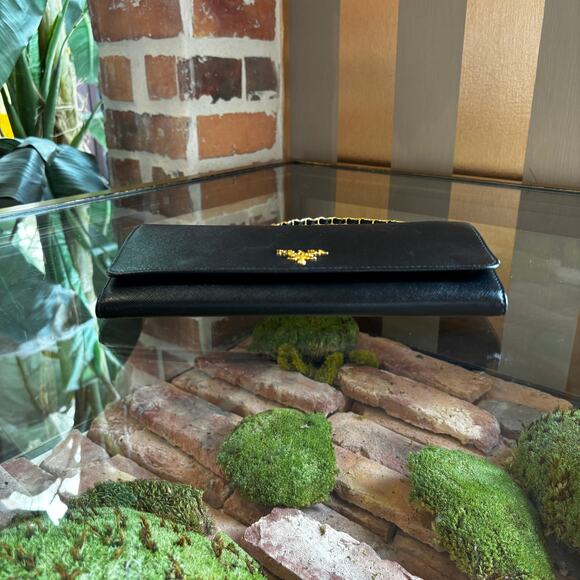 PRADA Saffiano Metal Oro Black Chain Wallet - Picture 5 of 10